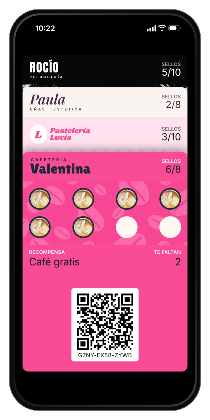 Varias tarjetas de fidelización de comercios del barrio guardadas en Apple Wallet